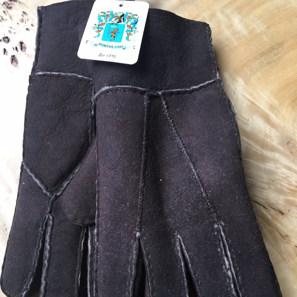 NWT Portolano Brown Suede & Sheerling Mens Gloves